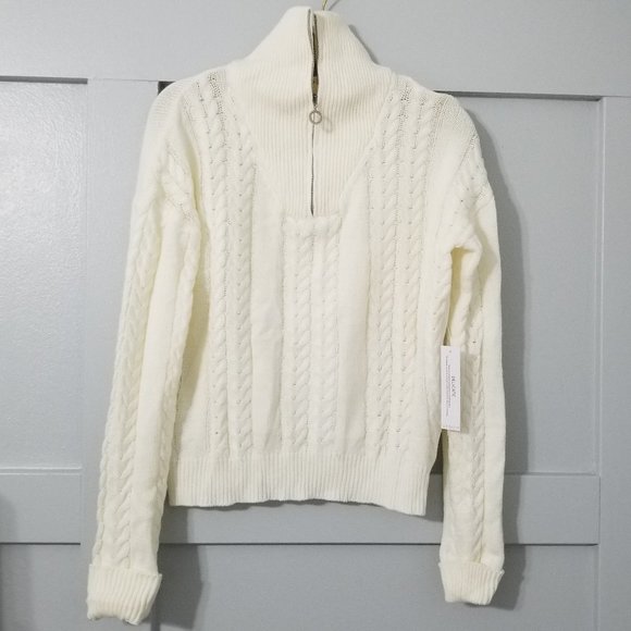 Cable Knit Quarter Zip Sweater - Cream (XS) - VENUS - Picture 1 of 9